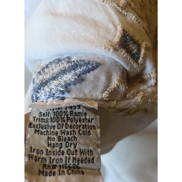 Johnny Was 3J Workshop White Blue Beige Embroidered Kaftan Dress Size Medium - Picture 10 of 10